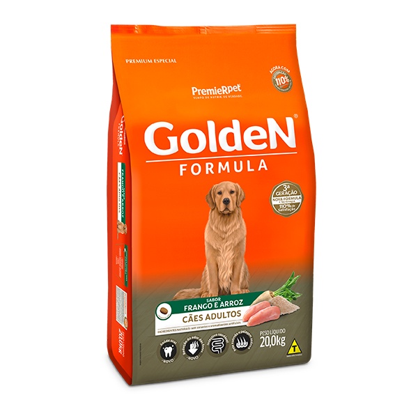 Ração Golden Formula para Cães Adultos Sabor Frango e Arroz - 20Kg em Oferta na Shopee