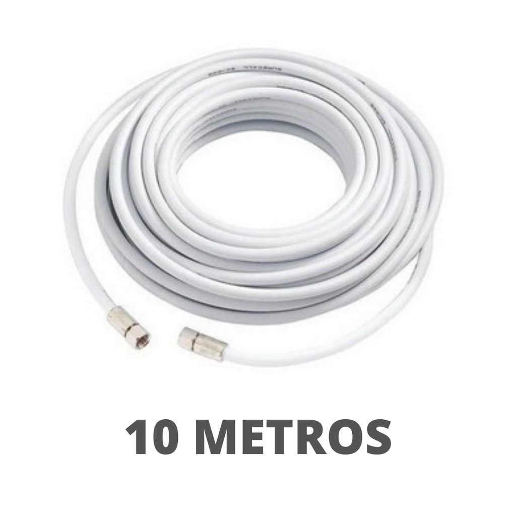 Cabo Coaxial 10M Branco P/ Antena Tv Pronto Com Conectores