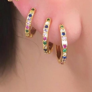 Brinco Trio Argola BANHADA A OURO 18K com Zircônia Cravejada COLORIDA Kit 3 pares / Argolinhas Folheadas á OURO 18K