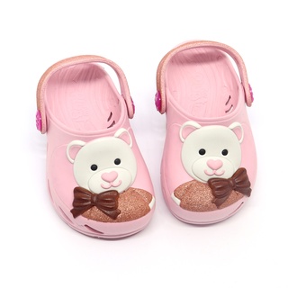 Sandália Babuche Papete Chinelo Infantil Plugt Menina Ursinho Laço Glitter Rosa