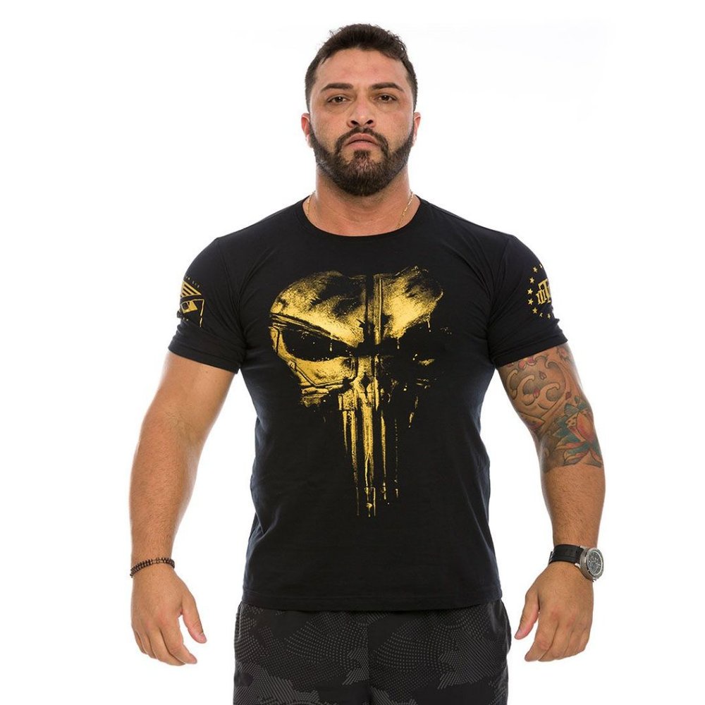 Camiseta Masculina Militar Punisher Plate Gold Line Team Six