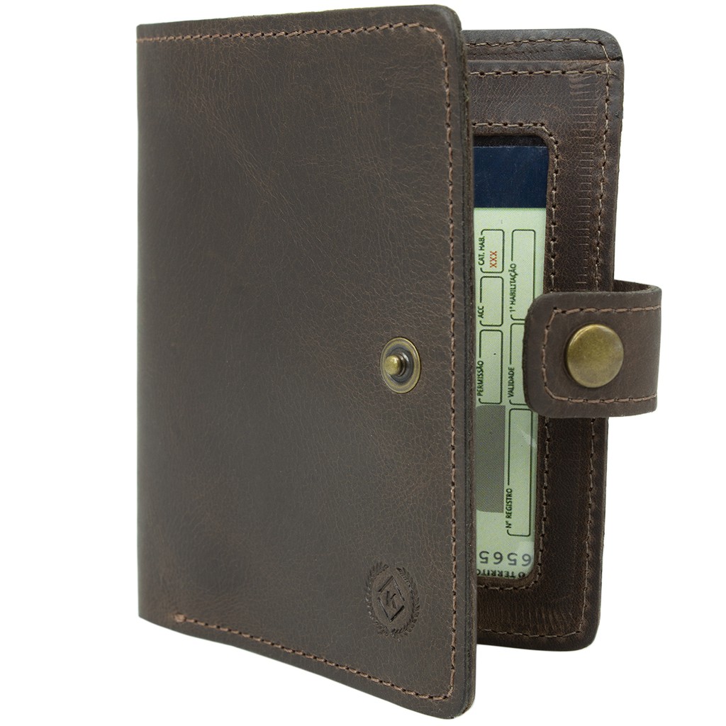 Carteira Masculina Cédula Porta Cartão Cnh Couro Bovino 030A BROWN - Com brinde!