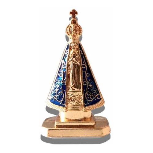 Enfeite Autocolante Imagem Dourada Nossa Senhora Aparecida Manto Azul