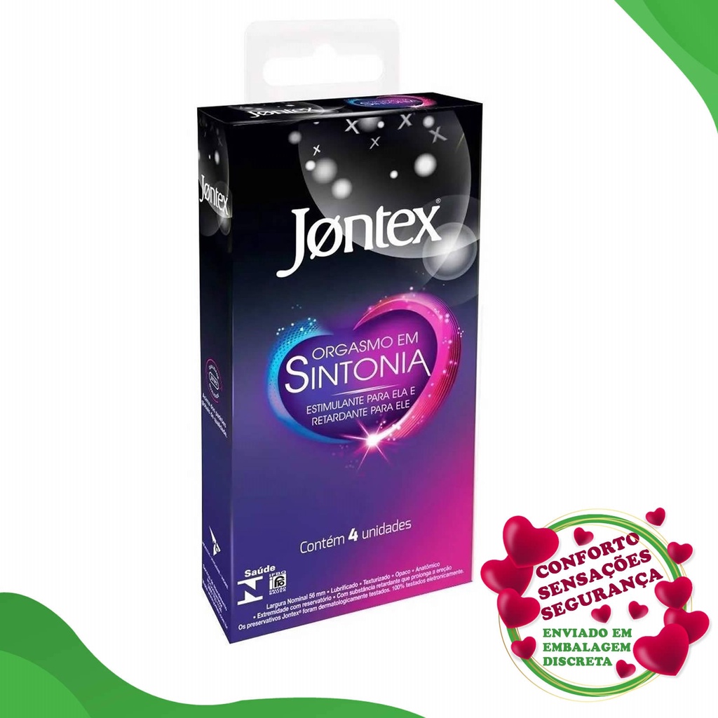 Preservativo Camisinha Jontex Lubrificado Orgasmo em Sintonia Caixa com 4 Unidades
