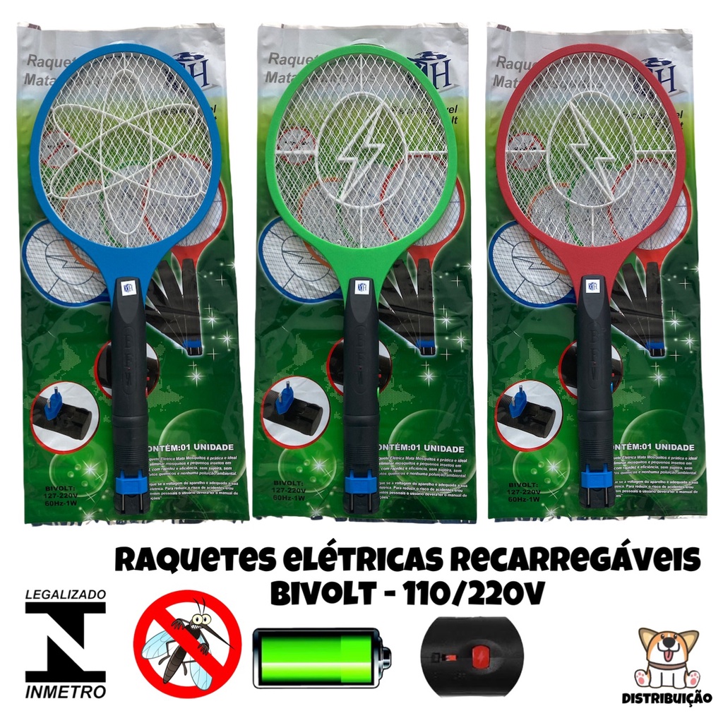 Raquete Elétrica Mata Mosquito Recarregável Bivolt Inmetro Shopee Brasil