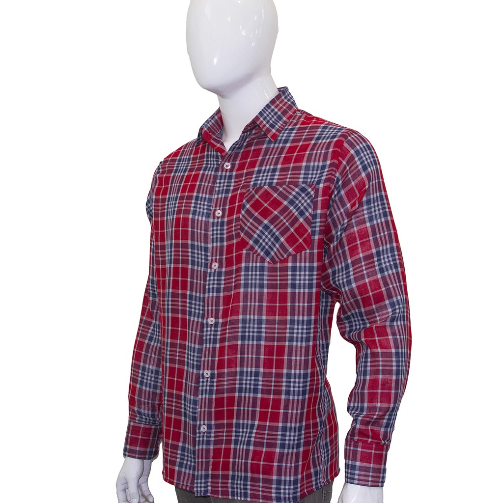 Camisa Social Manga Longa Para Serviço Trabalho Xadrez Fit Vermelha em Oferta na Shopee