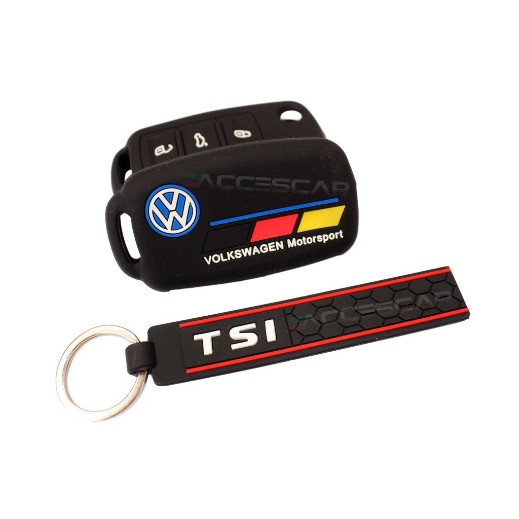Kit Capa Silicone Chave Canivete 3 Botões Volkswagen Motorsport + Chaveiro TSI Jetta Golf Up Tiguan Fox Gol