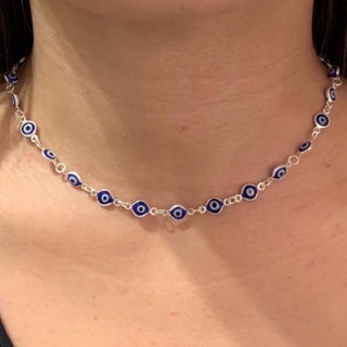 Gargantilha Choker Olho Grego Proteção A Prata 925 c/ Garantia