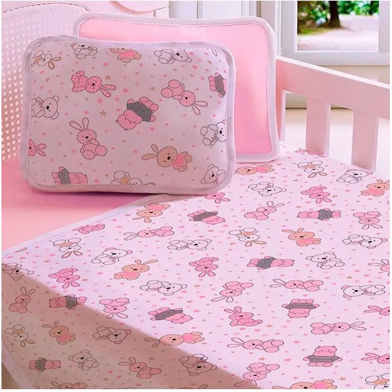 Jogo Lençol Malha Berço Padrão Normal 2 Peças Enxoval Bebê 100% Algodão - Tamanho Americano