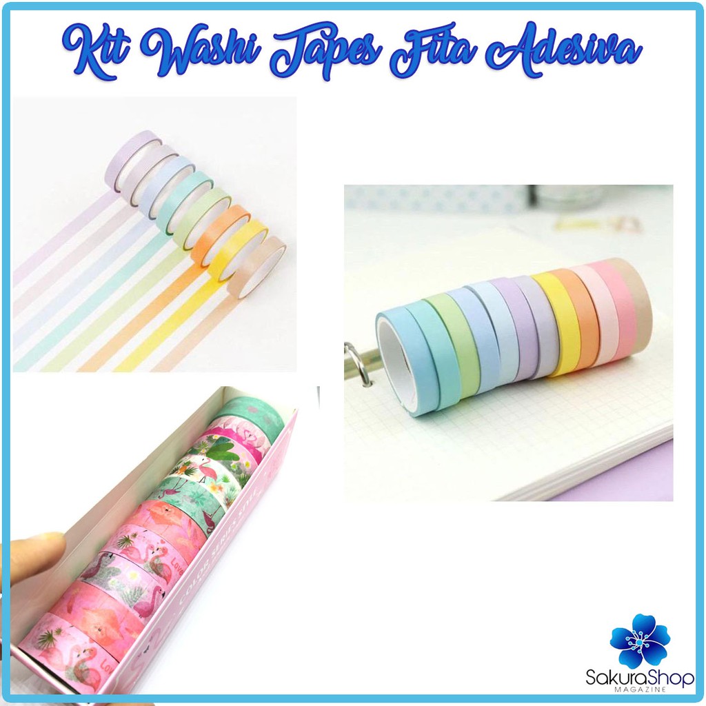 Kit Washi Tape Tom Pastel Tons Pasteis + Washi tape de Flamingo
