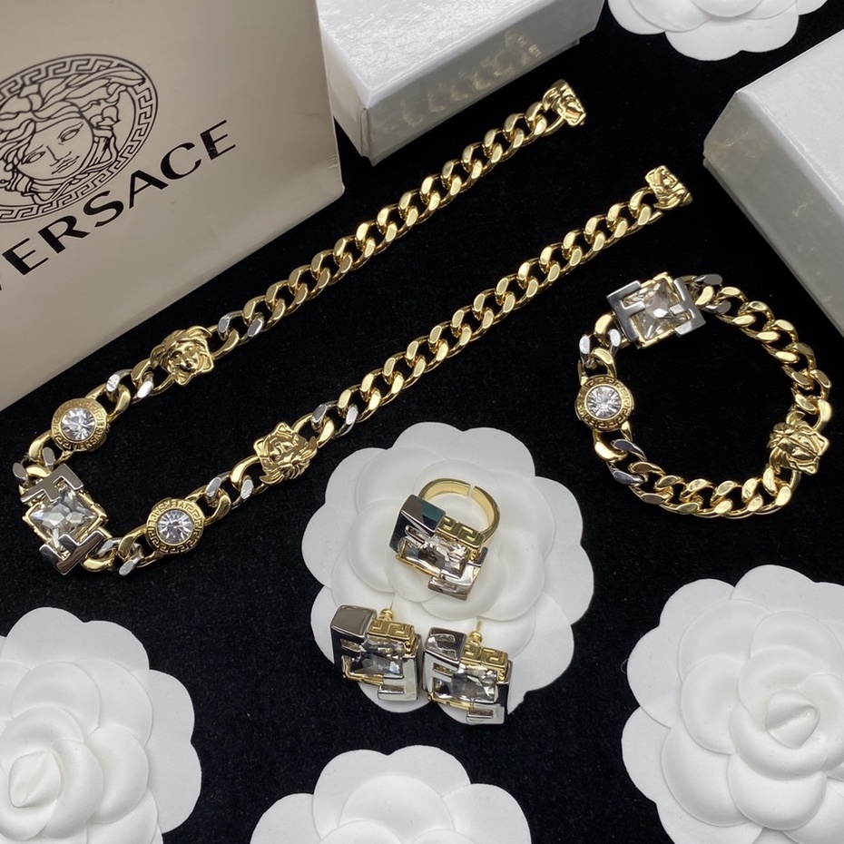 Versace Fendi Colar feminino e pulseira e anel de brincos de strass ...