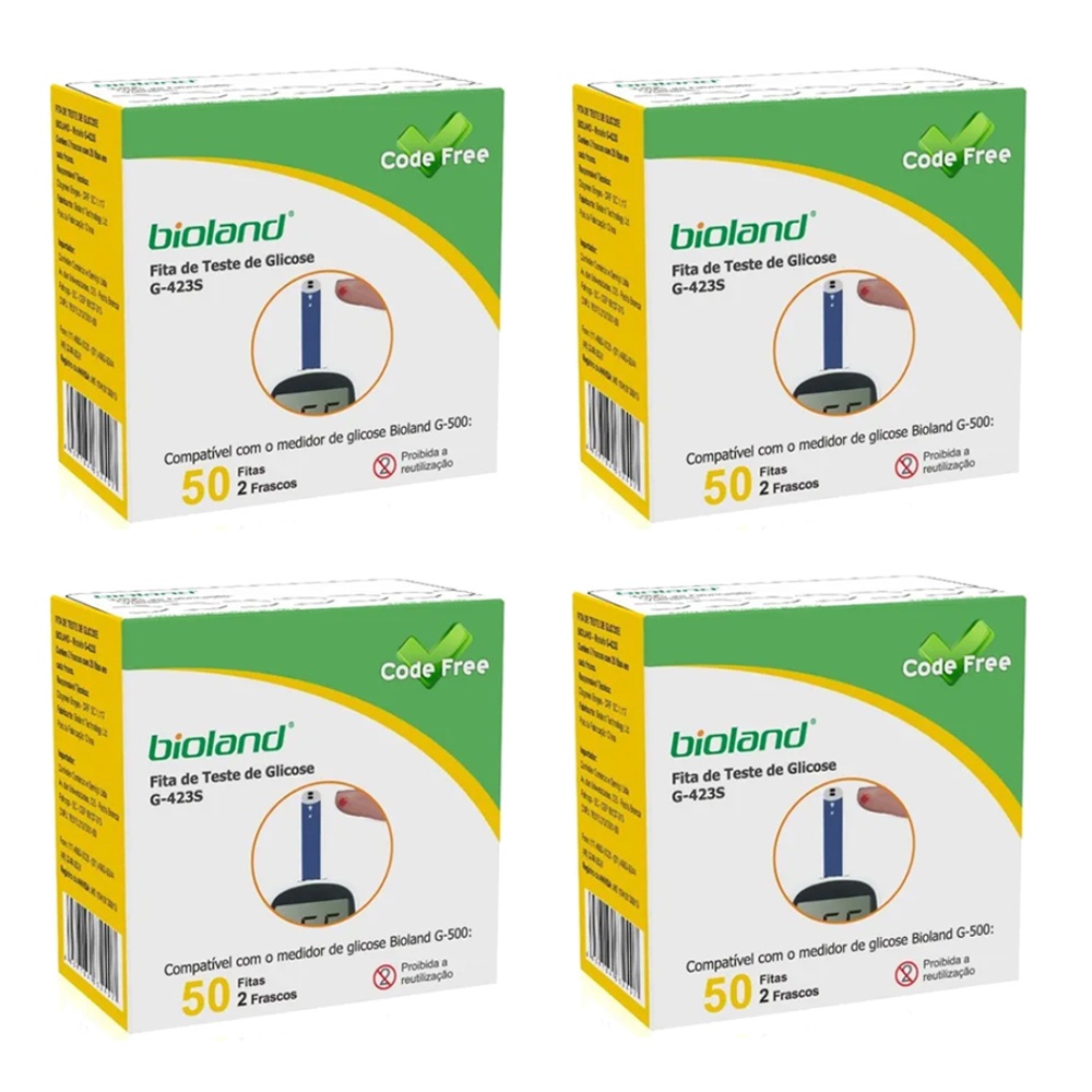 Kit 200 Tiras / Fitas Para Teste De Glicemia BIOLAND G-423S em Oferta na Shopee