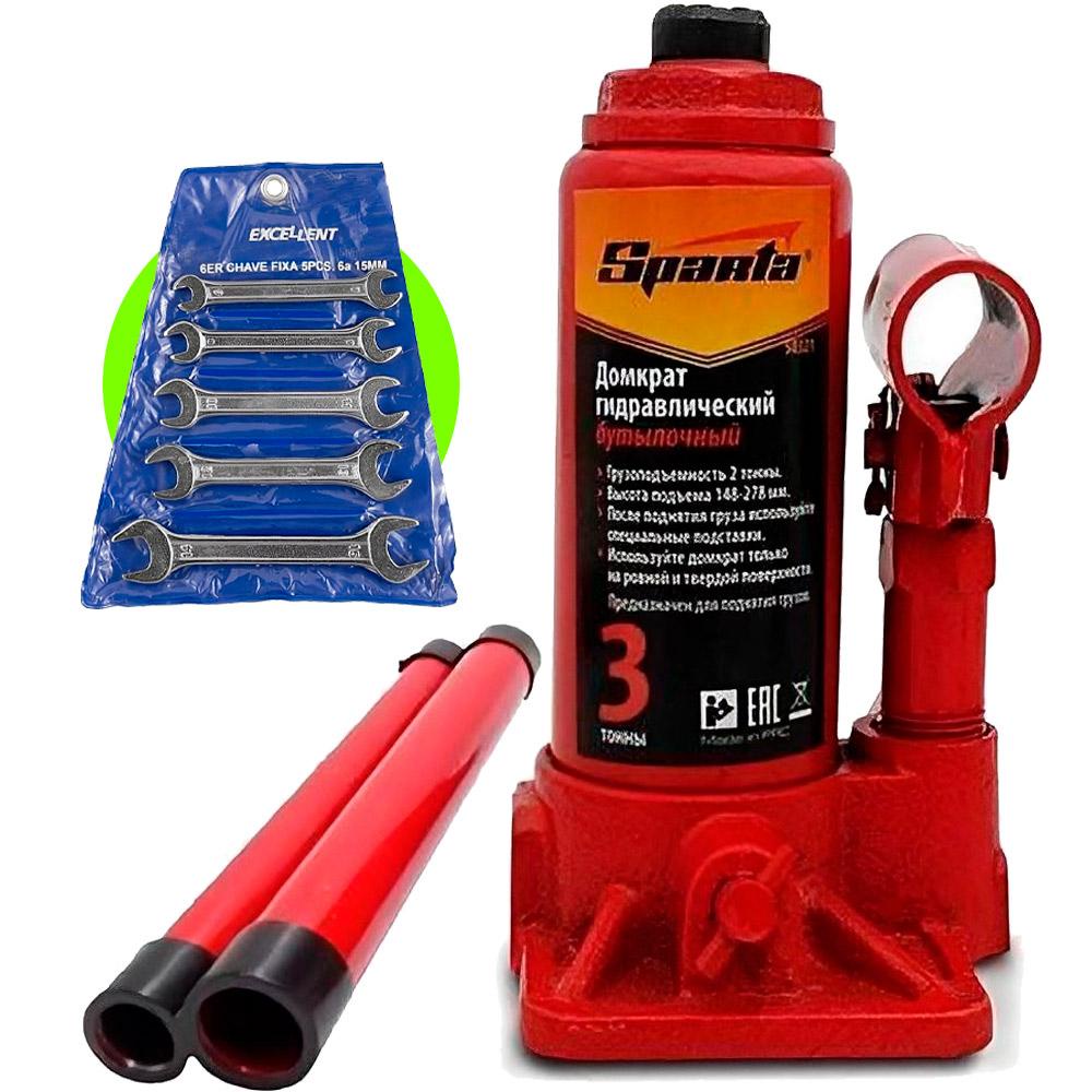 Kit Macaco Hidráulico 3 TON Tipo Garrafa SPARTA + Jogo de Chaves Fixa de 6 à 15 MM Kit com 5 Peças 6 - Home & Living