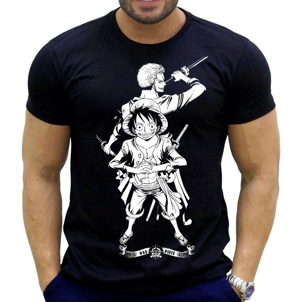 Camiseta Masculina Roronoa Zoro & Monkey D. Luffy One Piece Anime camisa mangá