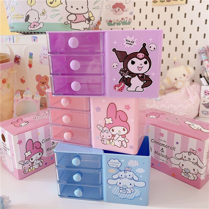 Hello Kitty Kawaii Kuromi My Melody Cartoon Desktop Drawer Storage Box
