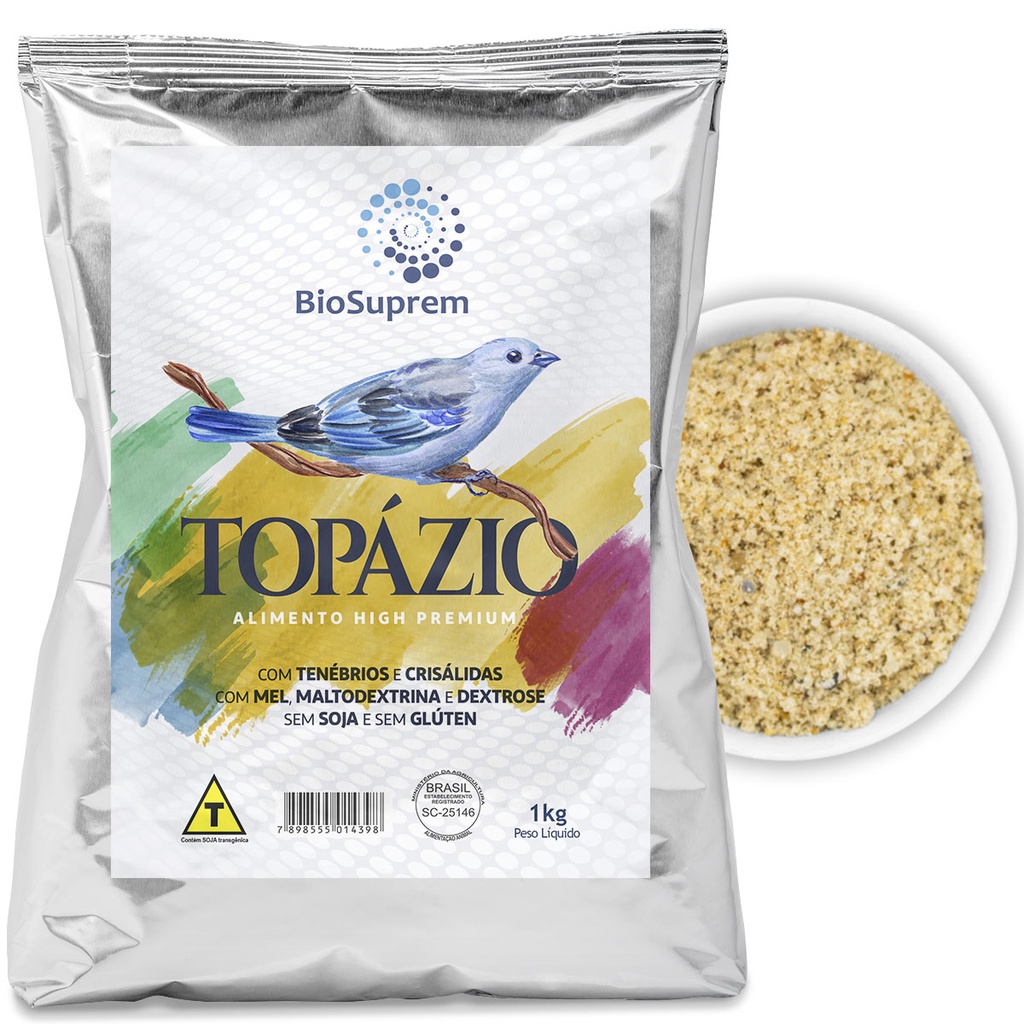 Biosuprem Topázio 1kg - Farinhada High Premium Pássaros Canário da Terra Coleiro Pintassilgo Curió