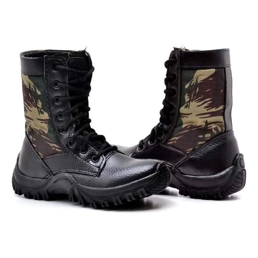 Bota Infantil Coturno Militar Unissex Preto Camuflado