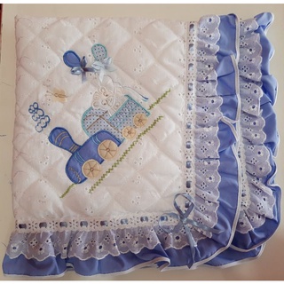 Manta De Lese Matelada E Bordada   Para Bebê 88cm X 88cm