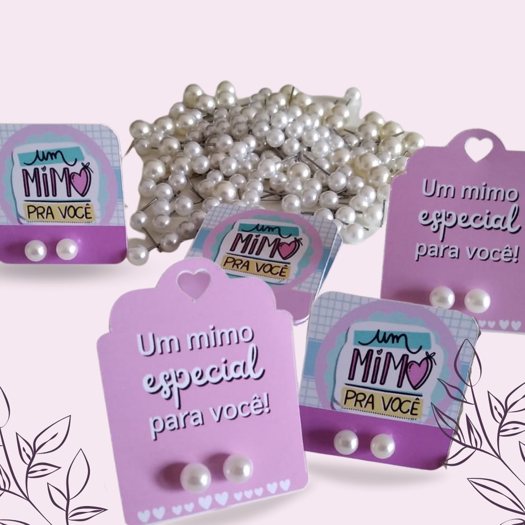 100 Pares de Brinco Pérola com Tag personalizada Brinde/ Festa/Debutante/Casamento