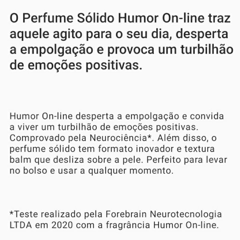 Perfume Sólido Humor On Line 800mg Natura | Shopee Brasil