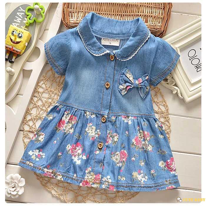 Eph-Vestido Jeans Com Botões Estampados De Flores E Manga Curta Para Infantil Bebês Meninas, 0-4 Anos em Oferta na Shopee