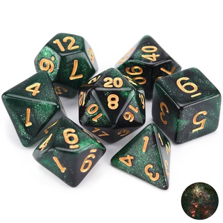 Dados Rpg - Nebulosa Glitter Verde Com Preto C/n° Dourado