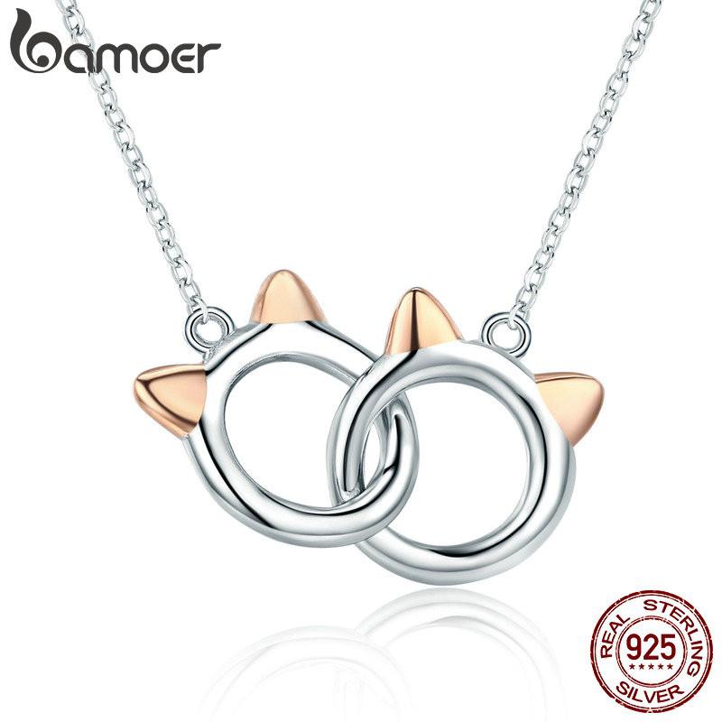 Bamoer Genuíno 925 Correntes De Prata Pet Algemas De Gato Fofo Animal Pingente Colar
