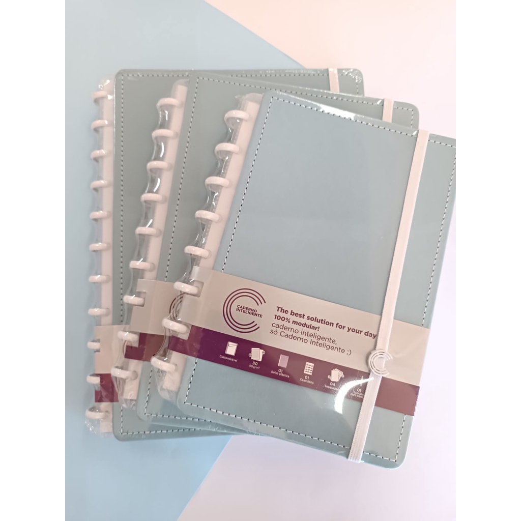 Caderno Inteligente Azul Pastel grande - médio - pequeno