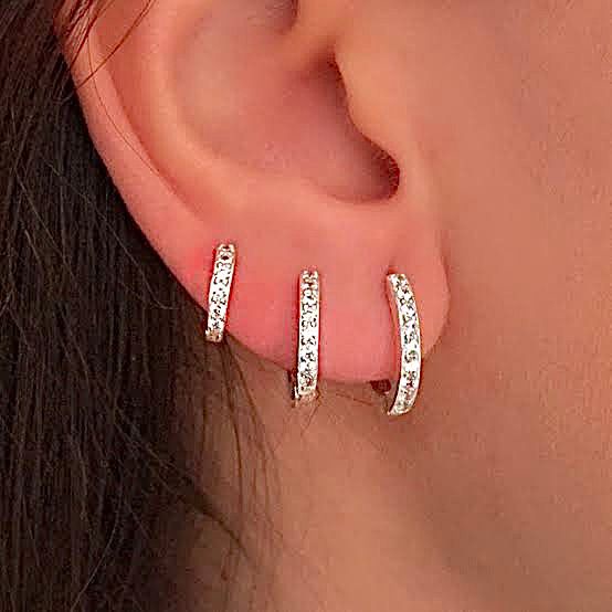 Trio de Argolinhas Cravejadas Prata 925 Novo