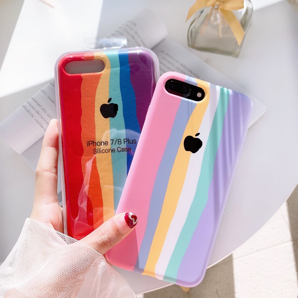 Capa Capinha Case de Silicone com Interior Aveludado Premium IPhone 7/8 Plus Colorida Arco Íris
