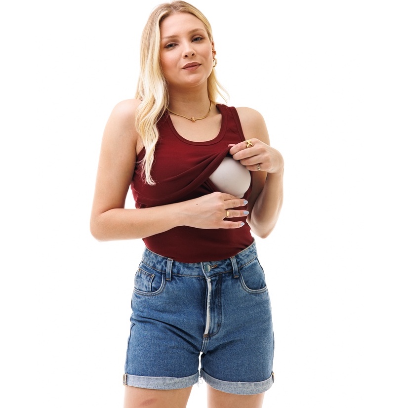 Camisa Feminina Regata com Gola Redonda e Abertura Para Amamentação - Várias Cores em Oferta na Shopee