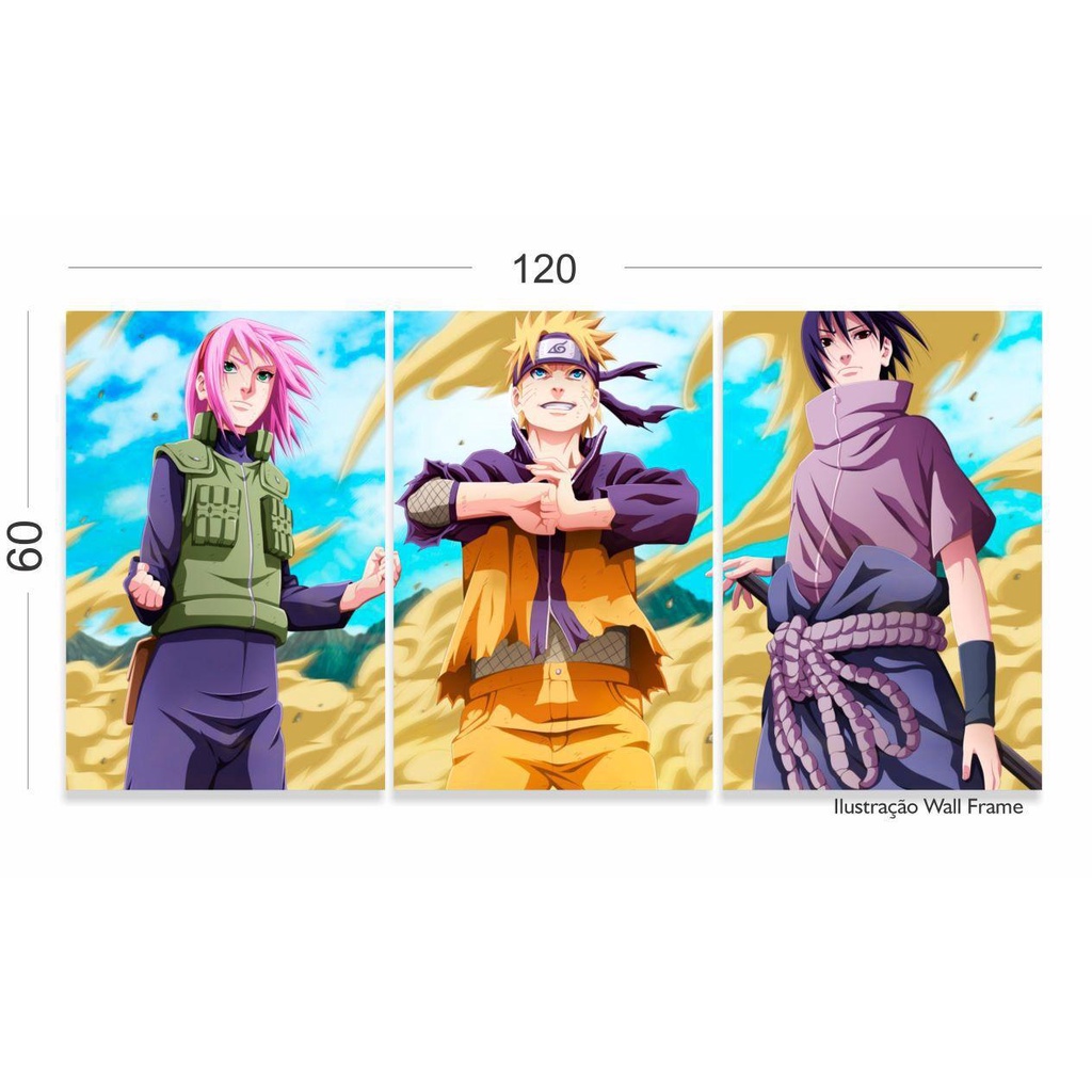 Quadros Decorativos Mosaico Naruto Sasuke Anime Naruto 005 3 Peças 50x30