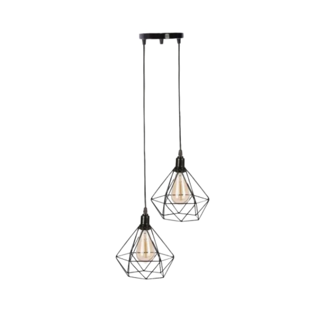 Pendente Aramado Diamante Luminária Base Dupla Teto Retrô Vintage