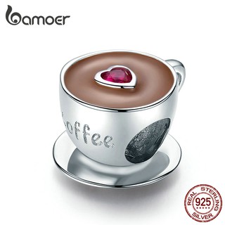 Bamoer 925 Sterling Silver Xícara De Café Contas De Metal Para As Mulheres Europeia Charm Bracelet Esmalte Encantos Jóias SCC1286