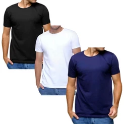 Kit 3 Camisas Masculinas Camiseta Gola Careca 100% Algodao Liso Premium Luxo Moda Blusa Slim