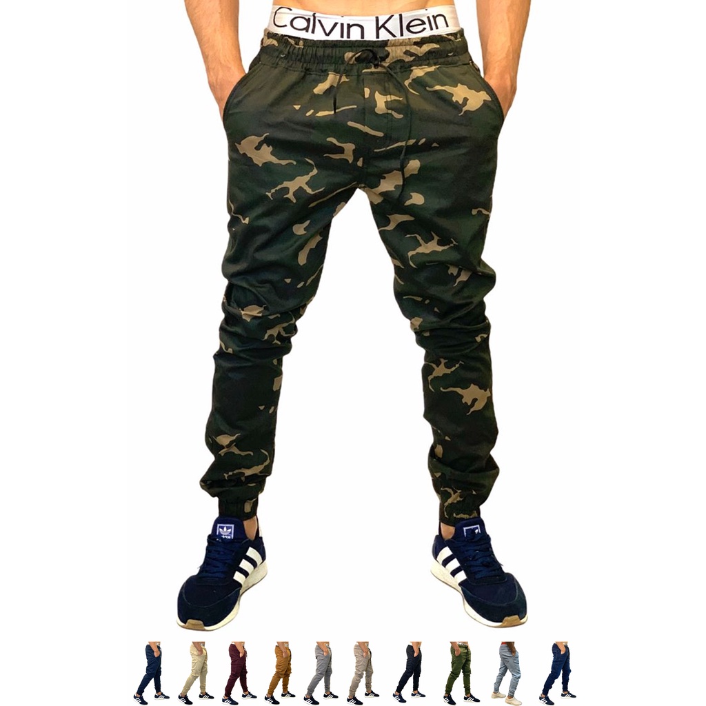 Calça Jogger Masculina Camuflada Marrom Militar Estilo Swag