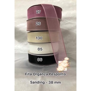 Fita de Organza /Voal Pespontada Sanding 38 mm (3 metros) Para Laços e Tiaras - Artesanato