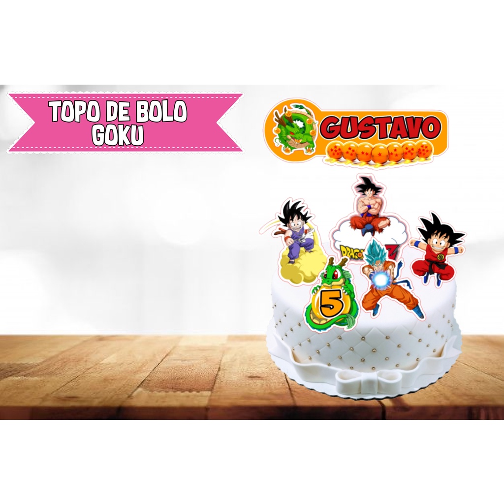 Topo de Bolo Personalizado - Decoração - Topper - Dragon Ball Z - Goku