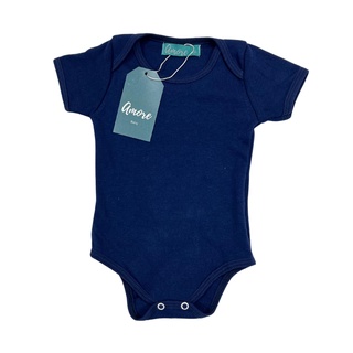 Roupa de Bebê Body Azul Marinho Suedine - 100% Algodão