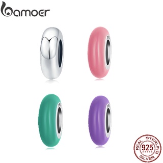 Bamoer Beads 925 Rosa Esterlina Verde Púrpura Prata Silicone Pingente Acessórios Para Colar Pulseira DIY Joias