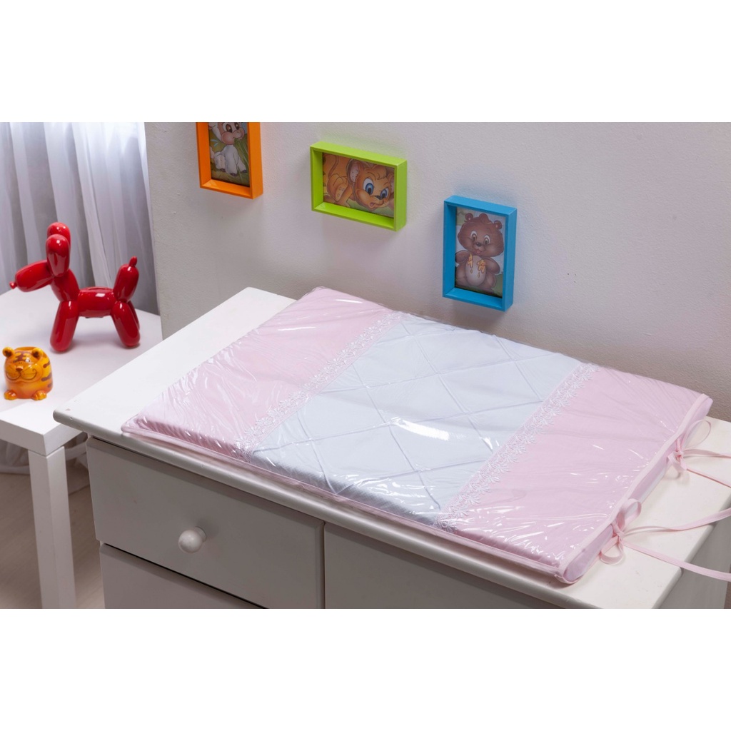Trocador para Bebe Menina p/ Comoda Rosa e Branco Guippir - Trocador Luxo para Quarto Bebe Menina