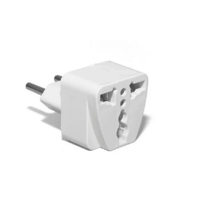 Adaptador Multi Tomada UK Universal compatível com 4 tipos de tomadas internacionais para o novo padrão brasileiro NBR 14136 Tripolar. Possui 02 Pinos redondos (NBR 14136) sem aterramento.