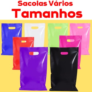 Sacola Plástica Boca de Palhaço Alça Vazada 50UN Vários Tamanhos e Cores Sacola Lembrancinha