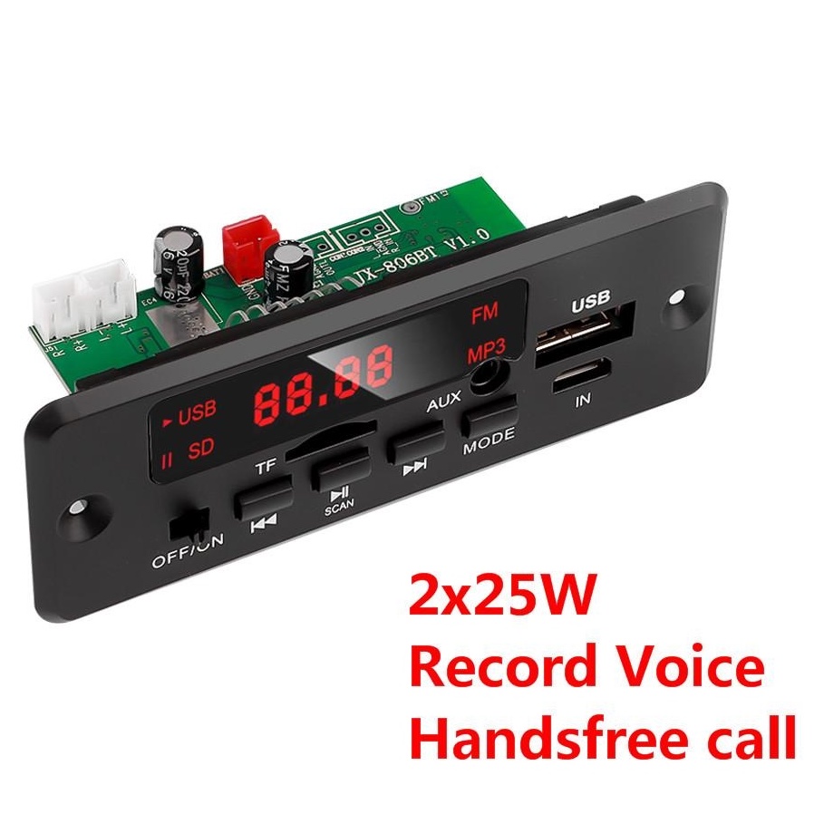 Decodificador Bordo Amplificador De 25W MP3 Player 5V-18V Bluetooth 5.0 Módulo De Rádio FM Carro Apoio TF USB AUX 3.5 WMA