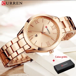 Relógio de Pulso Curren 9007 Dourado com Pulseira de Aço Inoxidável Feminino 9007