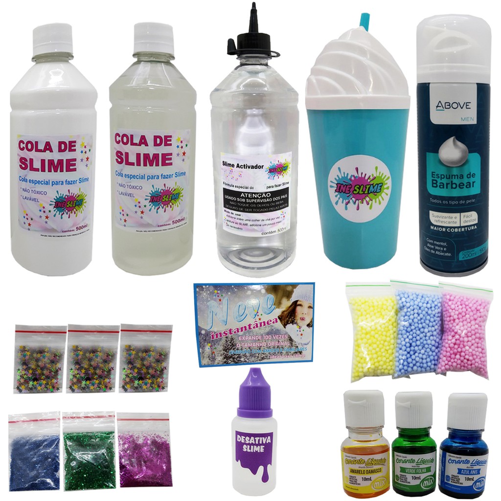 Kit Slime Para Fazer Com Seus Filhos Mais Barato Com Copo Azul