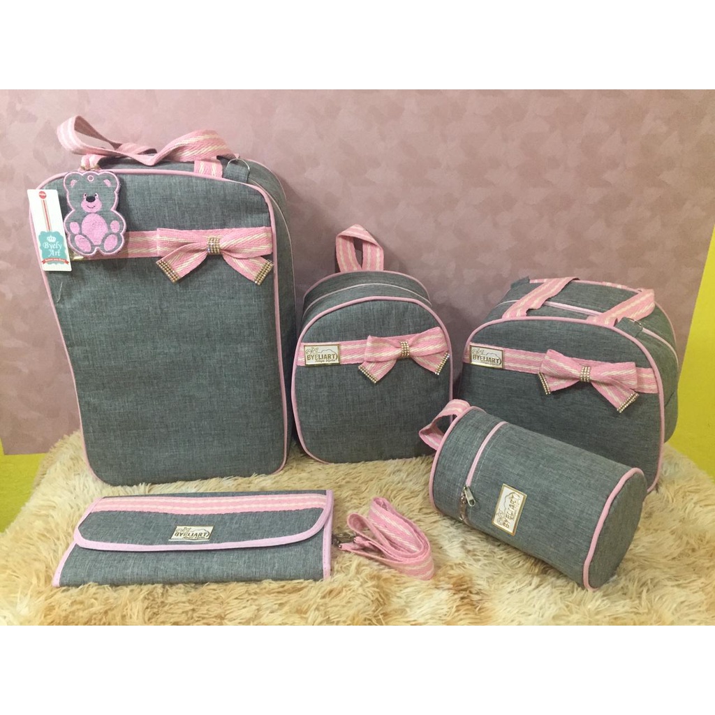 Conjunto De Bolsa Maternidade Completo Com 5 Peças Luxo Jeans Ursinho Brinde