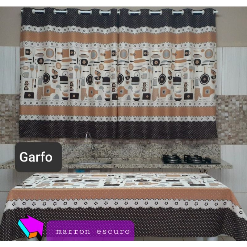 Cortina Cozinha 2,40 X 1,50 + Toalha De Mesa 2.00 X 1.50 Tolha Para 6 Lugares em Oferta na Shopee