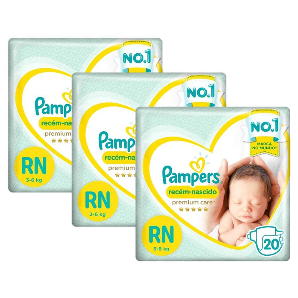 Kit Fralda Pampers Premium Care Recém Nascido com 60 unidades - 3 à 6 Kg em Oferta na Shopee
