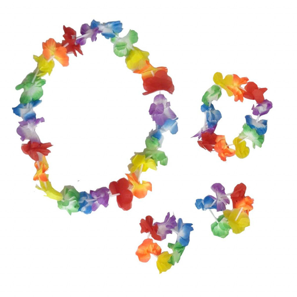 Kit Havaiano c/ colar, coroa, pulseira e tornozeleira